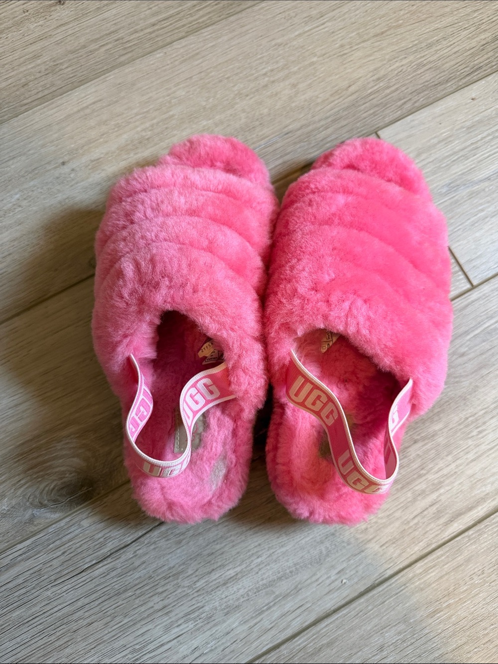 UGG Hot Pink Fluffy Slide Slippers with Branded Sling